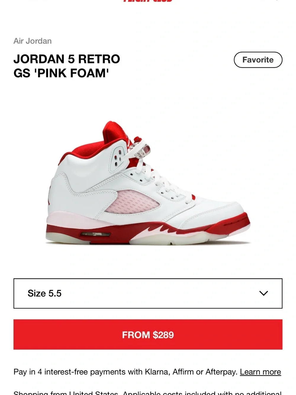 Air Jordan 5 Retro ‘Pink Foam’ Size 5.5Y